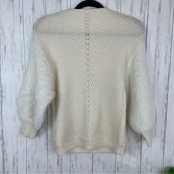 Anthropologie Knitted & Knotted Fuzzy Sleeve Knit Wool Blend Sweater Ivory Cream - Picture 8 of 8